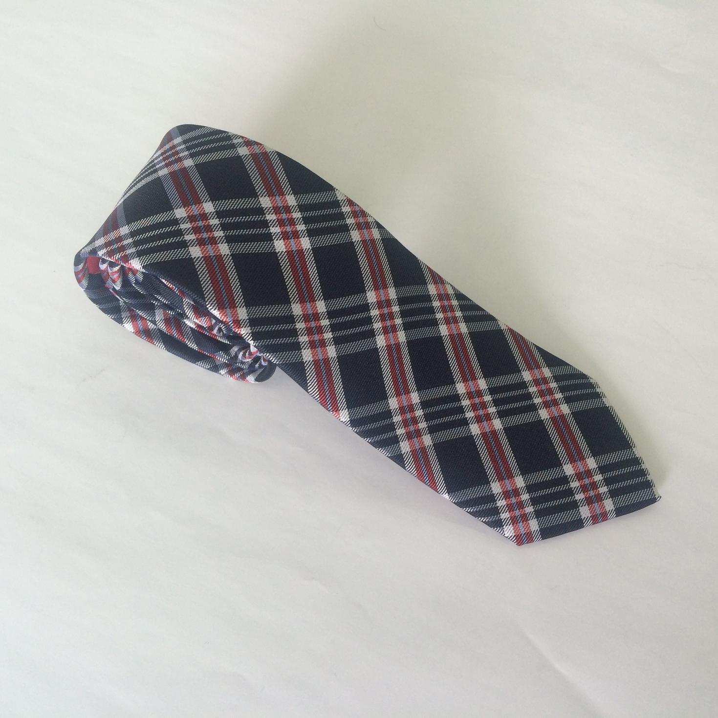 Grand Check Blue Back Ground Wine Stripe Woven Silk Neckties
