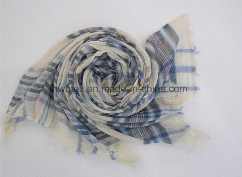 Fashion Natural Fabric - Check Design - Linen Cotton Scarf (HWBLC021)