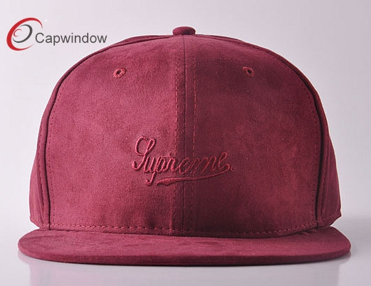 Red Flat Brim 6 Panel Snapback Cap