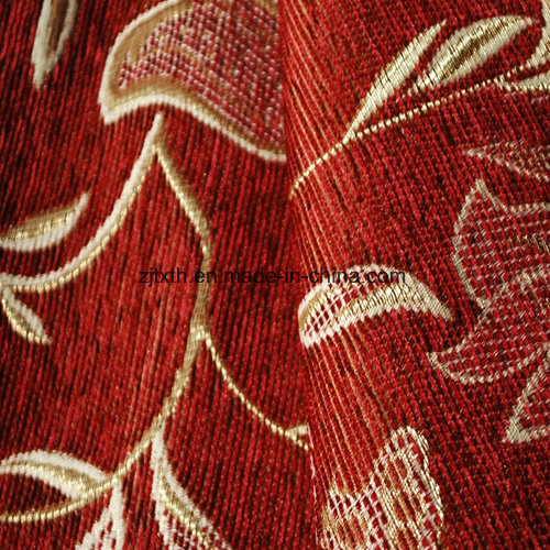 Red Color Chenille Follower Patter Fabric for Sofa
