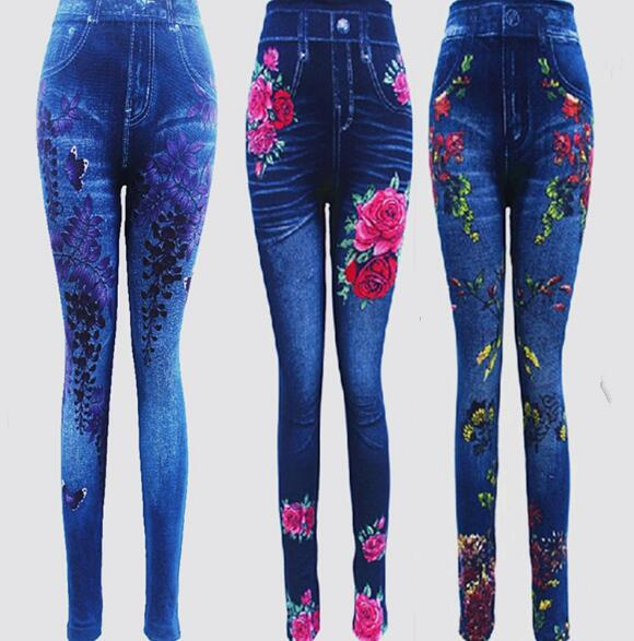 High Elastic Forcel Printed Imitation Ladies' Denim Leggings