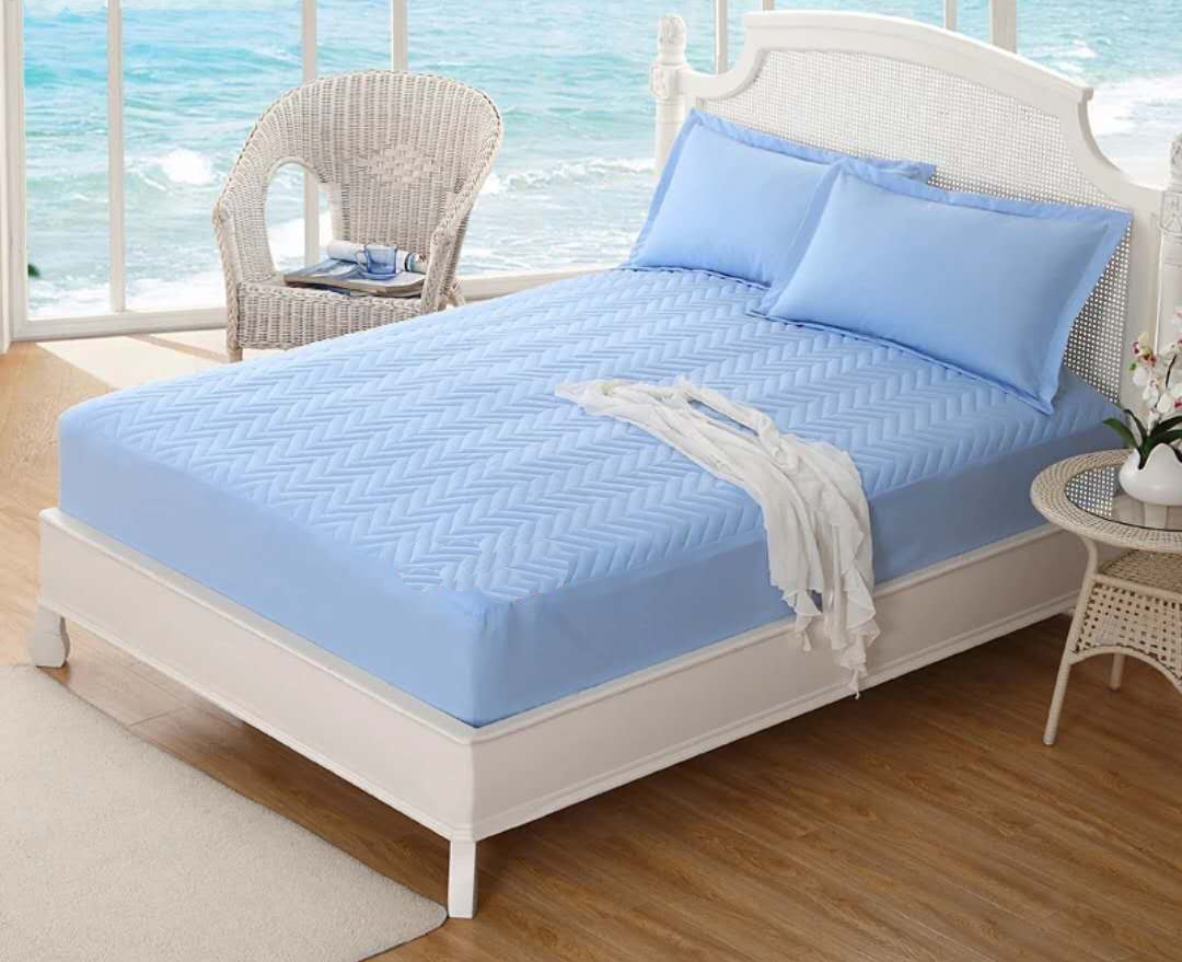 Blue Color Cool Feeling Breathable Air Layer Waterproof Fitted Sheet