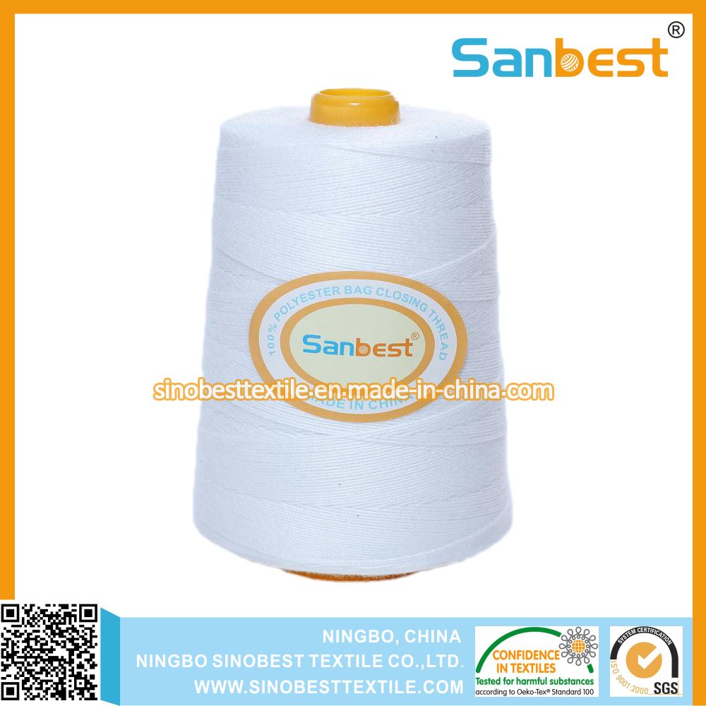 100% Spun Polyester Bag Closing Thread in Raw White