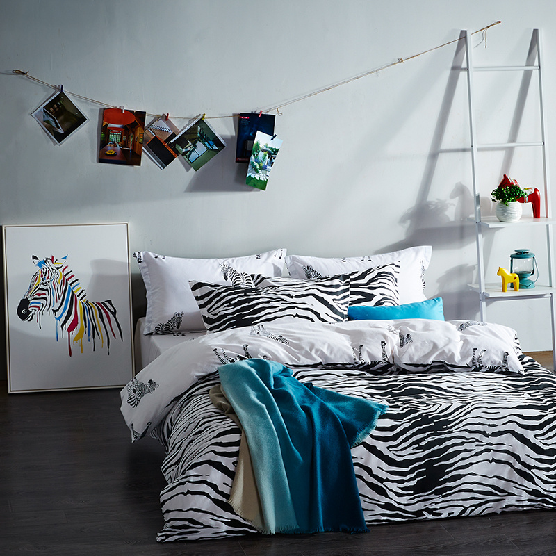 Black and White Zebra Printed Cotton Bedding Set