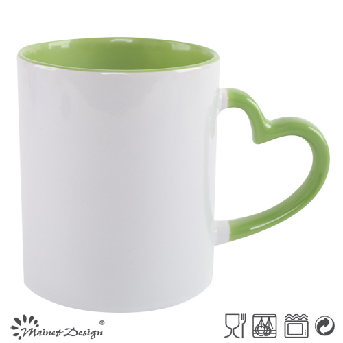 Outside White Inside Blue Sublimation Mug with Heart handle