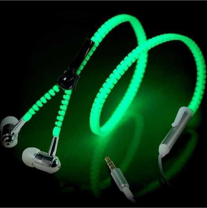 3.5mm Glow in The Dark Zipper Headphones with Mic Microphone