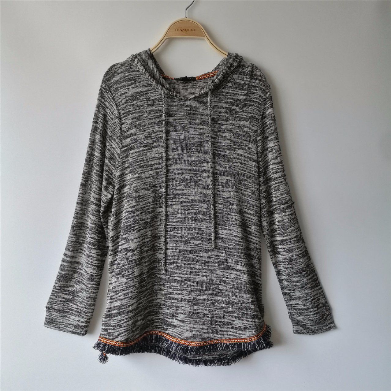 Melange Loop Gagt Knit Hoodie with Tassels
