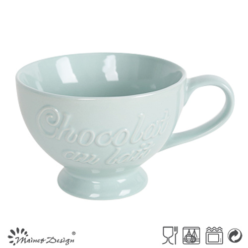22oz Blue Color Embossed Soup Mug with Footed