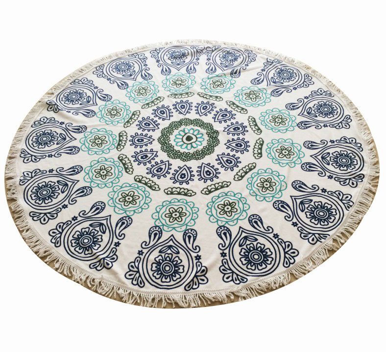 Hot Sale 150cm Soft Microfiber Round Beach Towel with Fringe