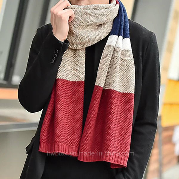 Knitted Horizontal Stripe Men's Thick Winter Shawl (Hz30)