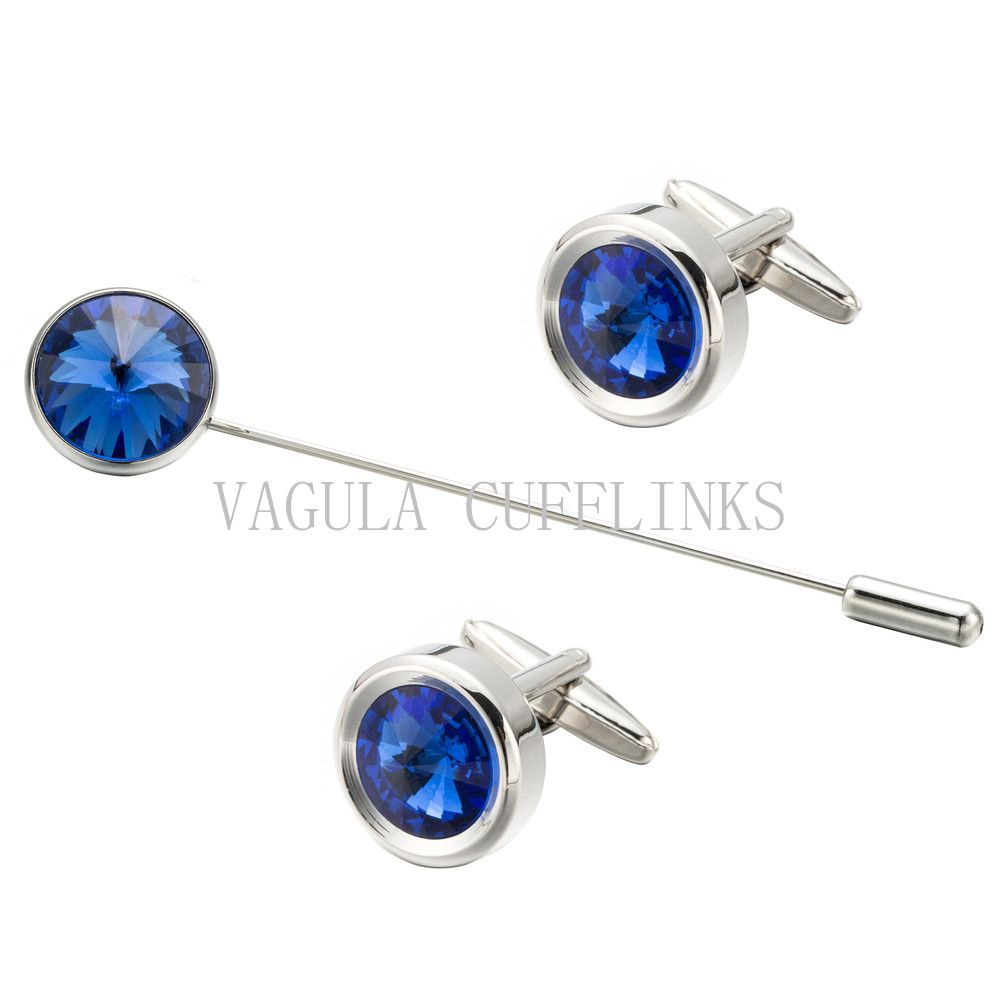 VAGULA Saphire Crystal Brooch and Cufflink Sets 722