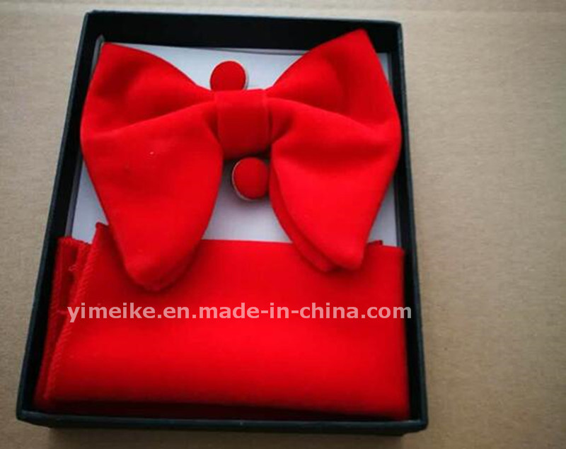 Newest Velvet Oversize Pocket Square Cufflinks Bowties Set with Gift Box Logo Label Acceptable