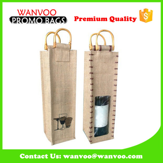 Jute Nylon Non Woven Velvet Material Available Drawstring or Handle Style Wine Bottle Bag for Gift&Packing