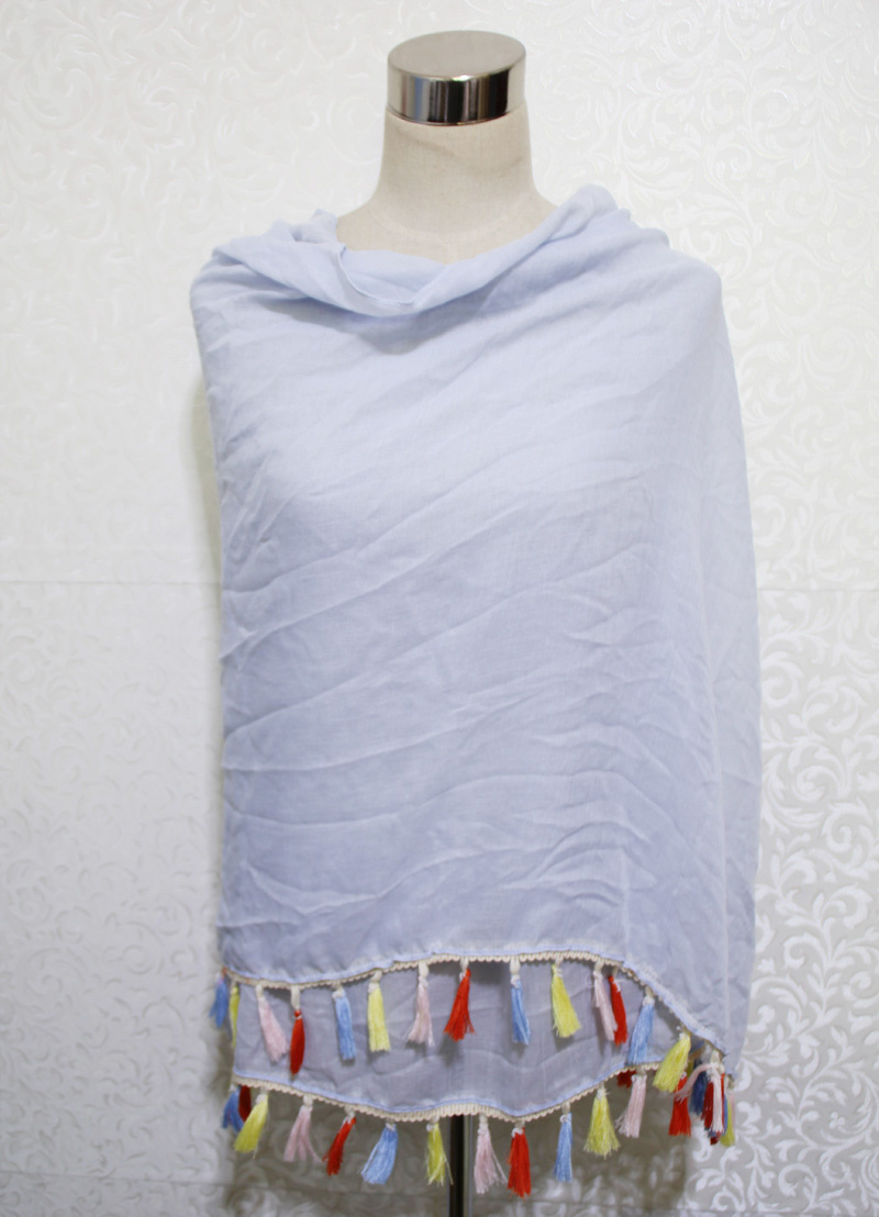 Lady Fashion Cotton Polyester Voile Scarf with Colorful Tassels (YKY1165)