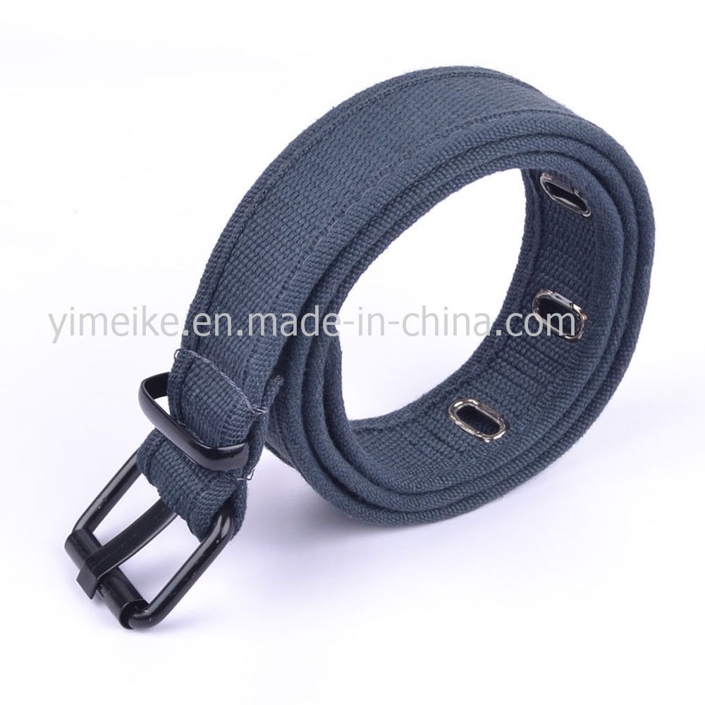 Alloy Square Buckle Big Flat Hole Canvas Stripe Belt