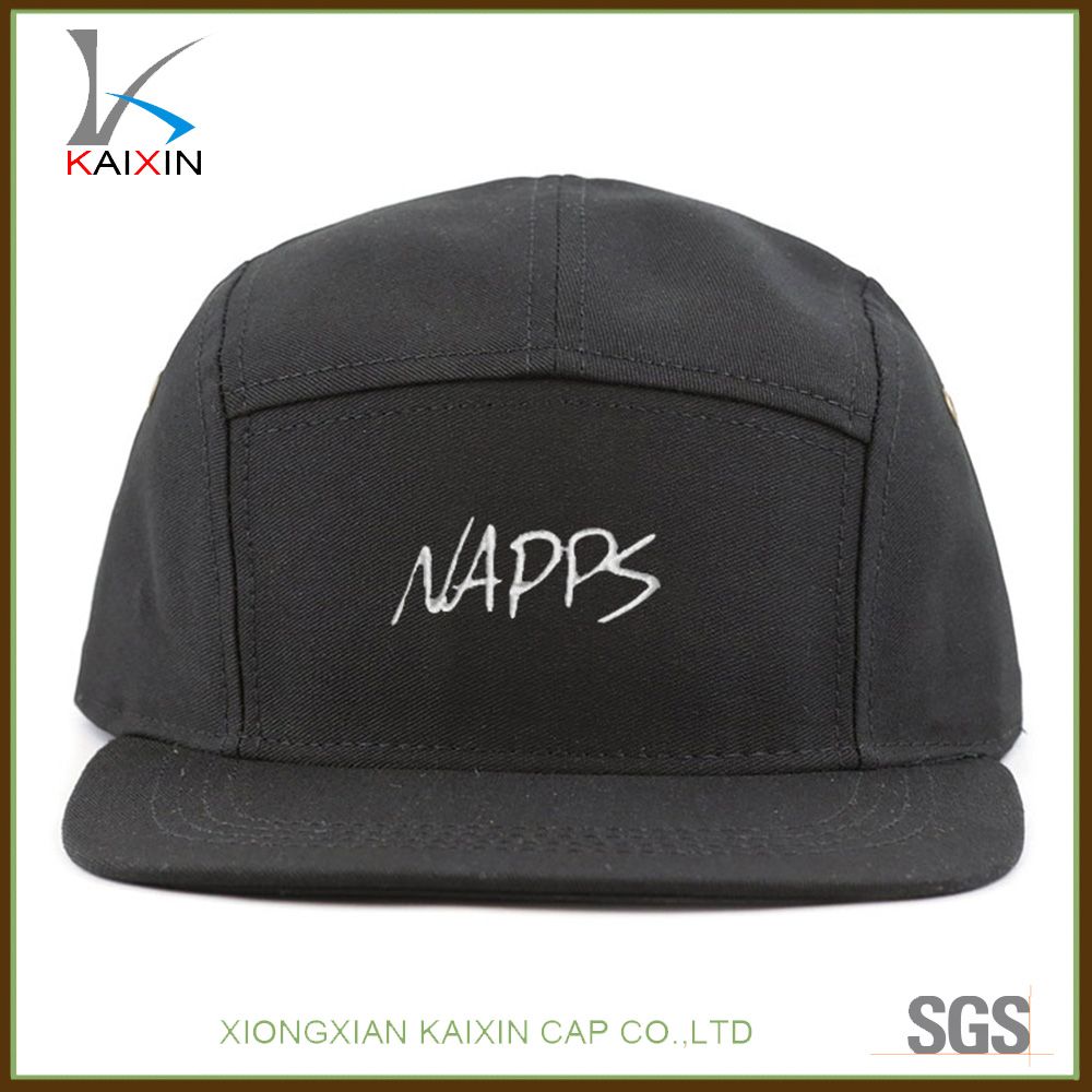Custom Black Embroidery Cap 5 Panel Snapback