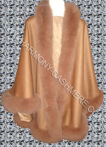 Cashmere Cape With Blue Fox Fur (HM-CAF09001)