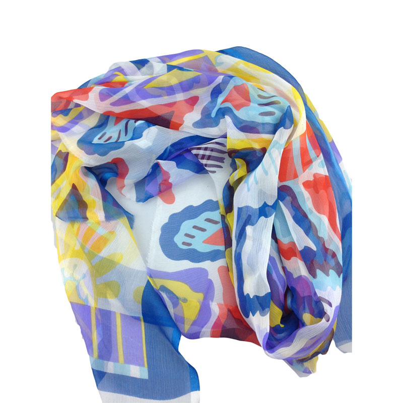 100% Chiffon Printed Silk Crinkle Shawl (AFS1000080)