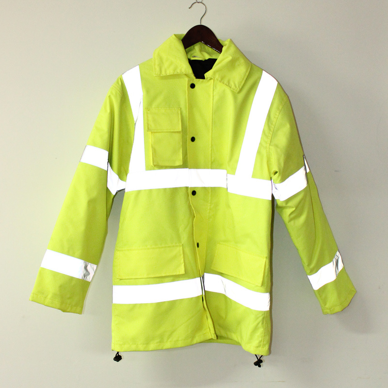 Lucifer Yellow Lime Hooded PU Jacket/Raincoat/Reflective/Safety Clothing for Adult