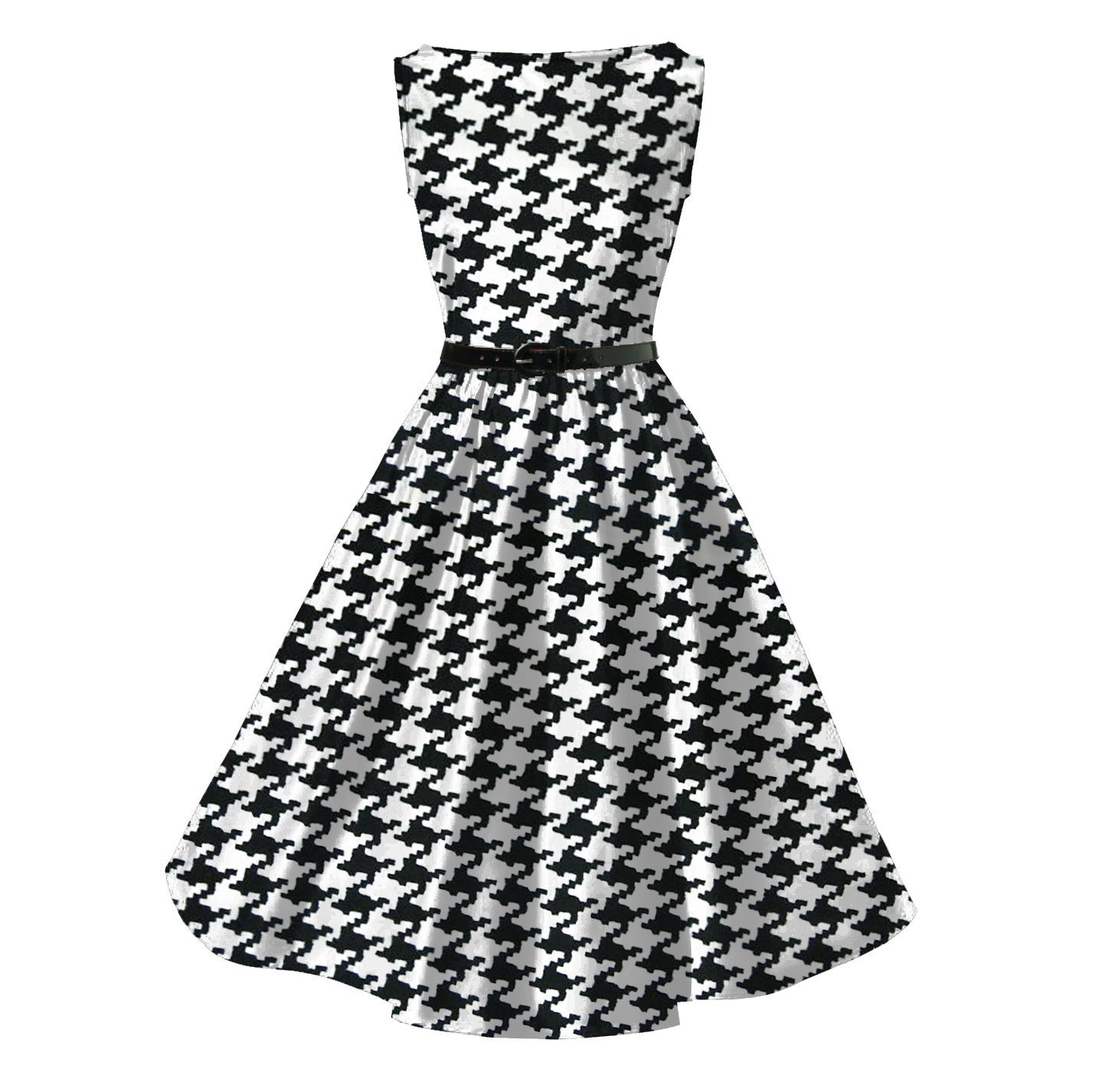 Rockabilly Houndstooth Printing Audrey Hepburn Plus Size Cotton Dress for Ladies