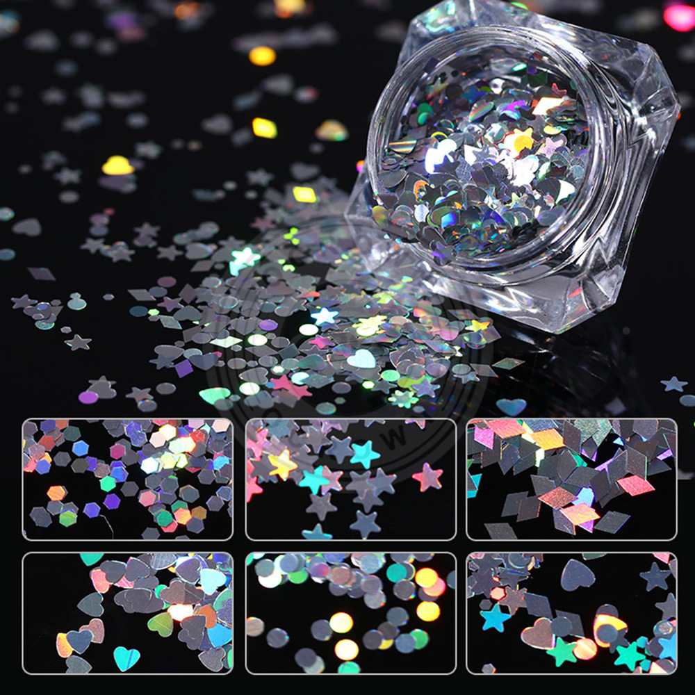 Laser Holo Round Glitter Sequins Mixed Size, DIY Nail Art Flakes