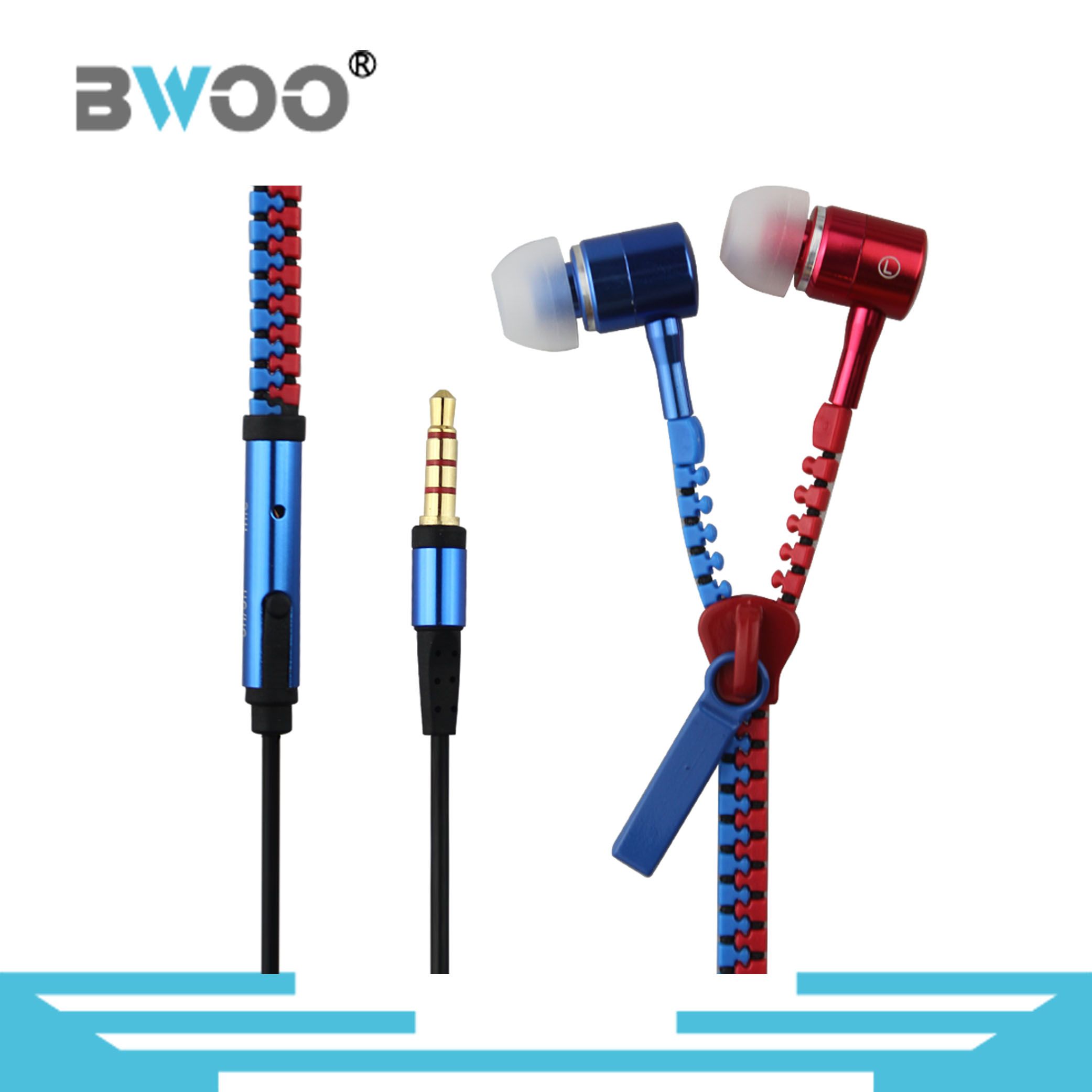 3.5mm Stereo in-Ear Microphone Headset Mobile Phone Zipper Earphone