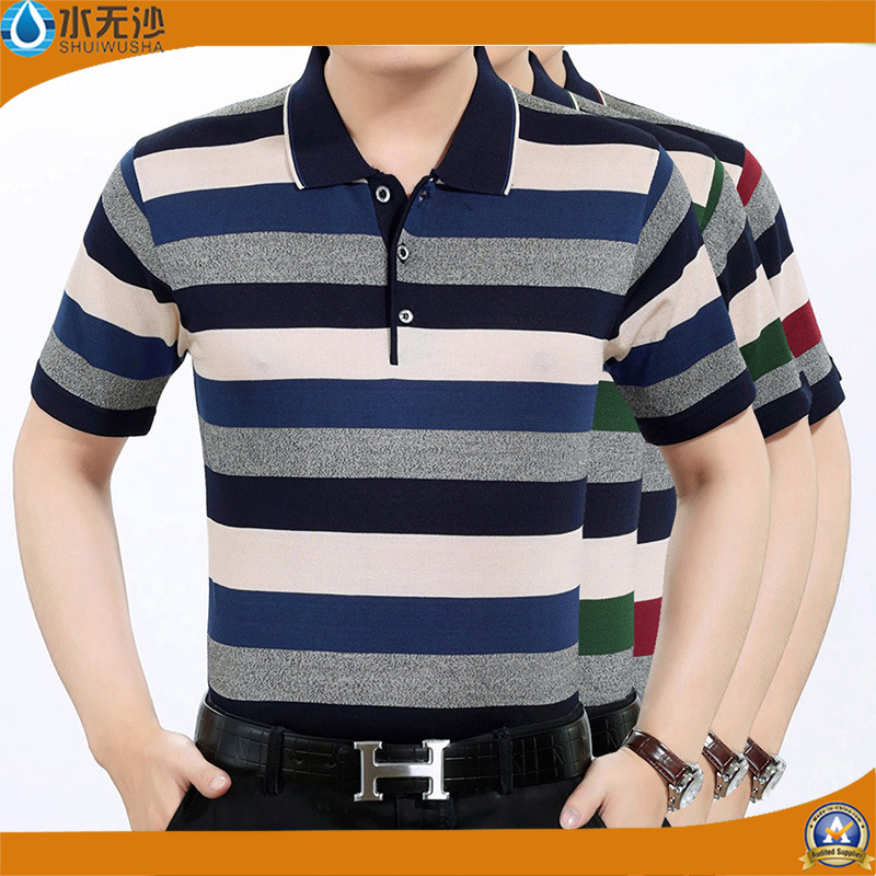 Factory 2017 Men Stripe Polo Shirts Cotton Pique Polo Shirts