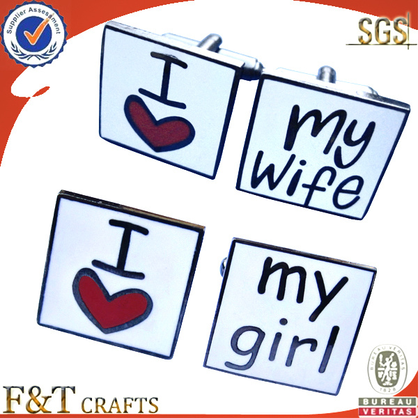 I Love My Wife/Girl Cufflink, Custom Unique Soft Cloisonne Metal Cufflinks