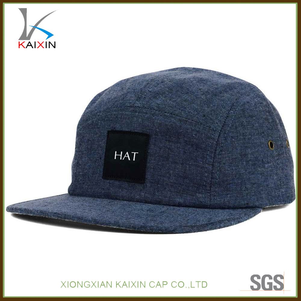 Custom Cheap Flat Brim Denim 5 Panel Cap and Hat