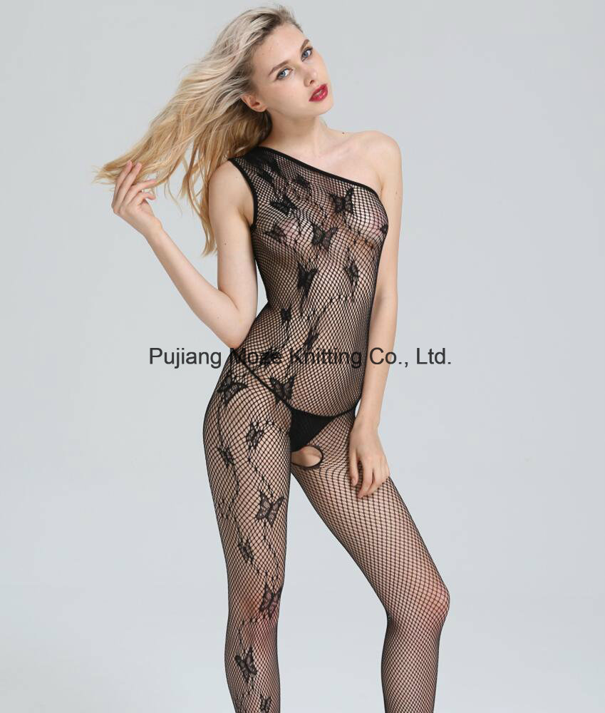 Ladies Mystery Lingerie Asymmetric Cut Net Crotchless Catsuit