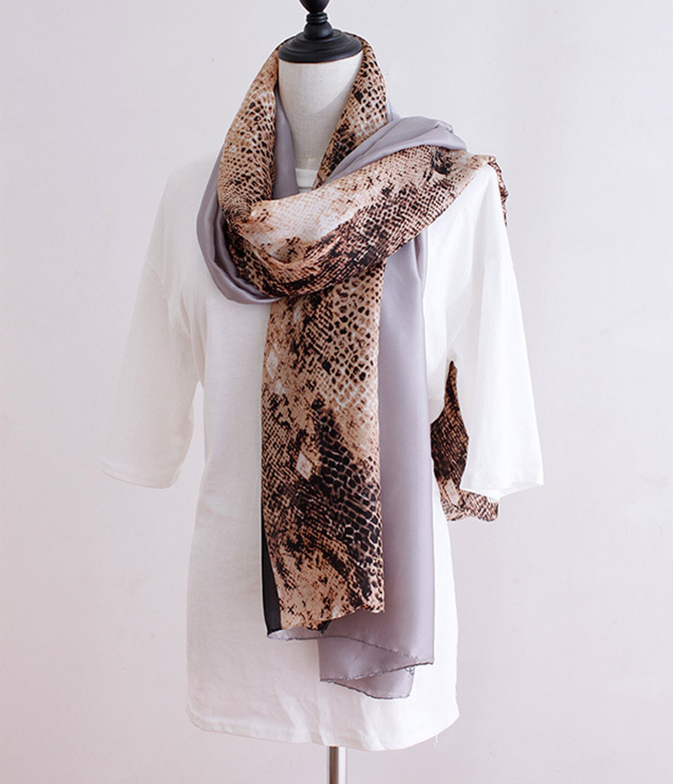 Lady Fashion Python Veins Printed Polyester Silk Scarf (YKY1142)