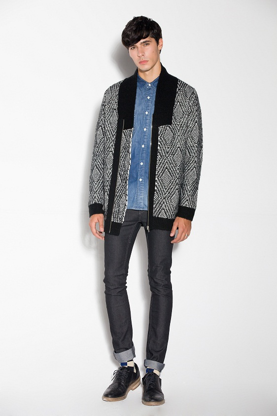 Winter Patterned Knitted Men Cardigan with Zipper