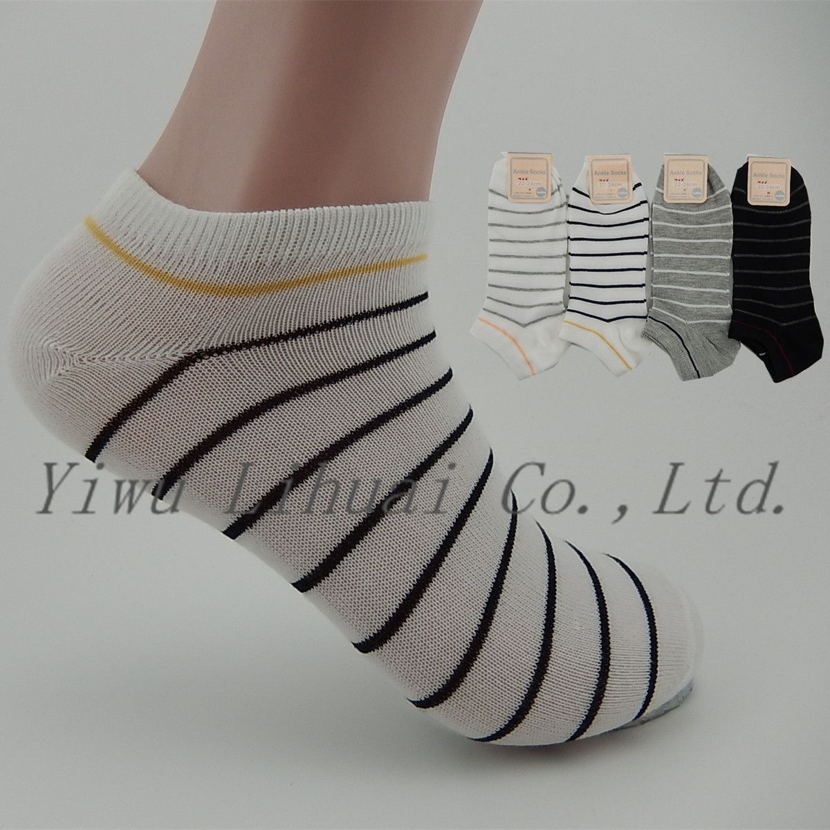 Men's Classical Stripe Pattern Boat No Show Ankle Unisex Socks