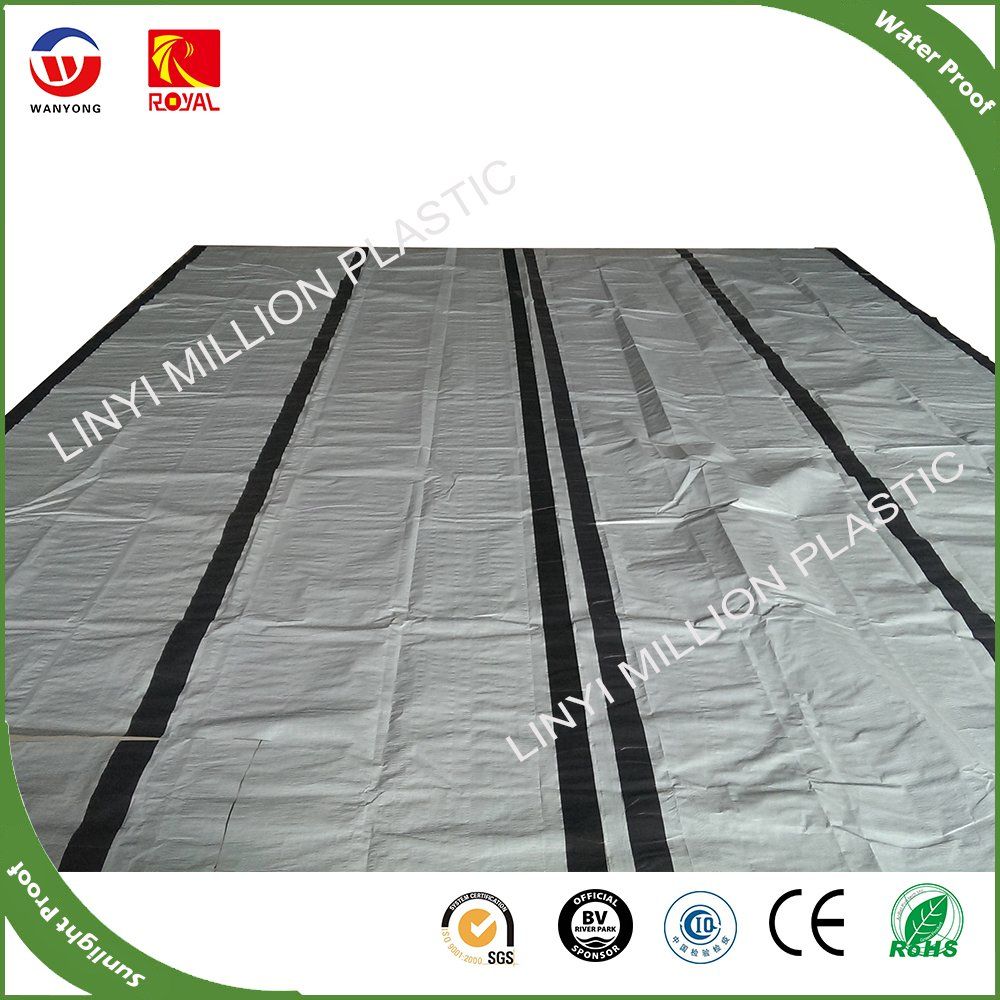 Double White Background Awning Tarpaulin with Black Bars