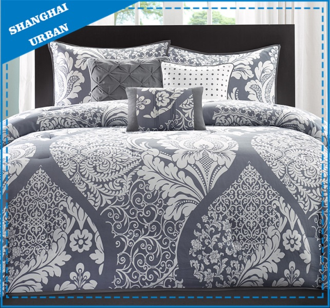 7 Piece Gray Totem Polyester Comforter Bedding Set
