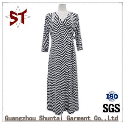 Customed Lady Elegant Stripe Pattern V-Neck Skirt
