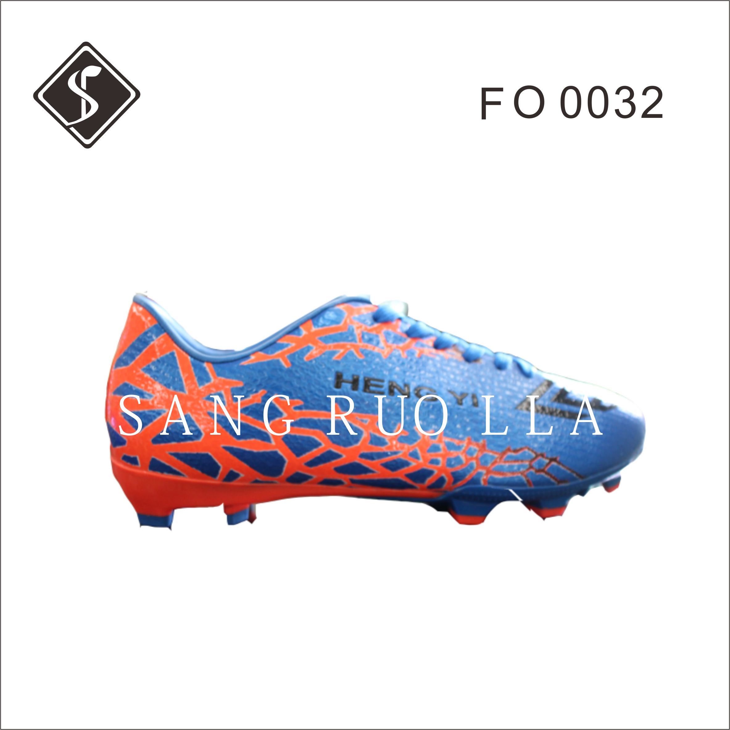 Blue&Orange Soft Leather Football Outdoor Shoes