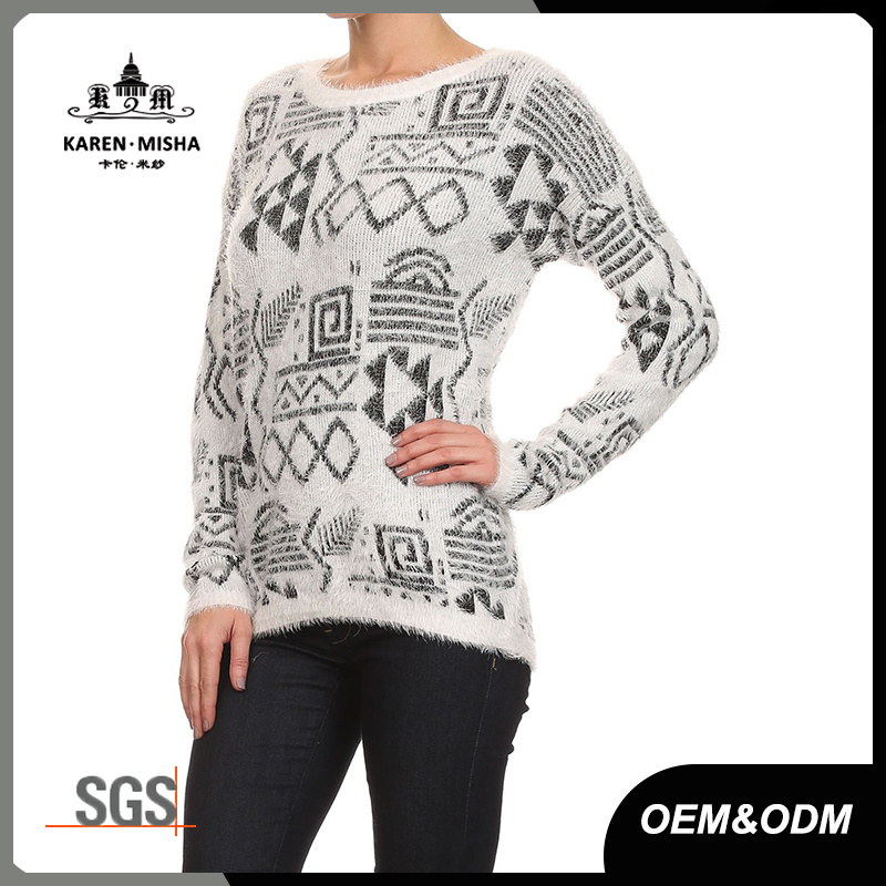 Women Round Neck Casual Abstract Pattern Jumper