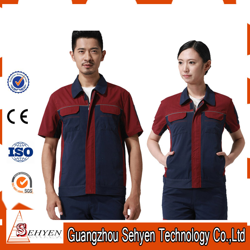 100%Cotton Good Quality Summer Staff Working Uniform with Short Sleeve