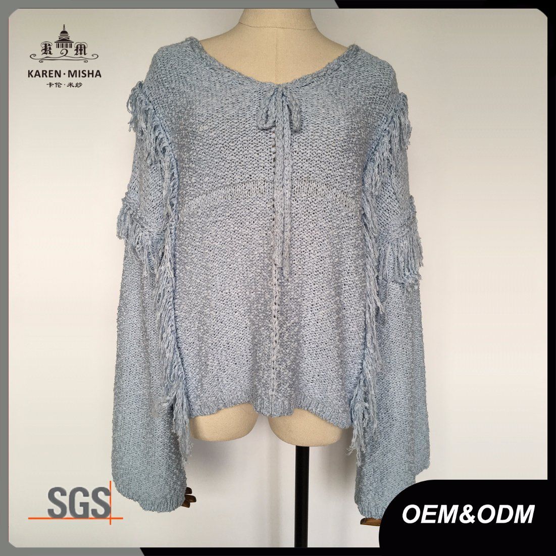 Ladies New Style V Neck Bowknot Tassels Sweater Top