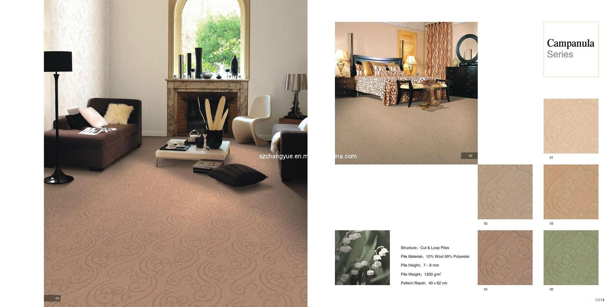 Machine Made Tufted Wool Cut & Loop Wall to Wall Carpet