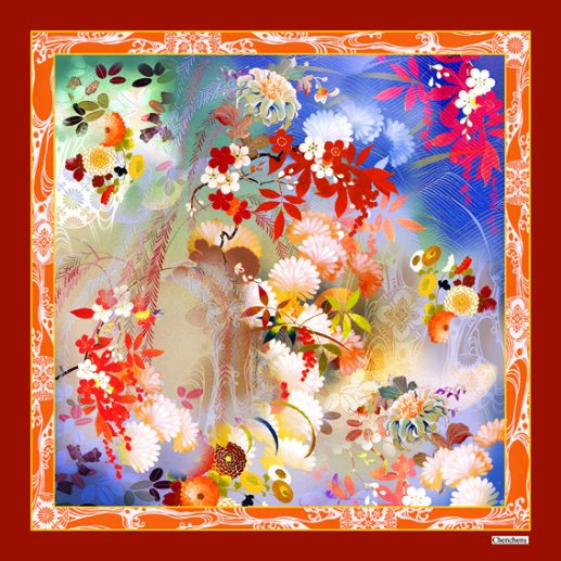 Custom Design High Quality Printing Fashion Silk Scarf (F13-0038)