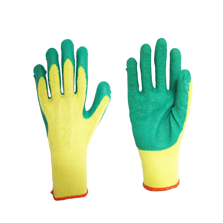 Gold Supplier Yellow Cotton Green Crinkle Latex Gloves