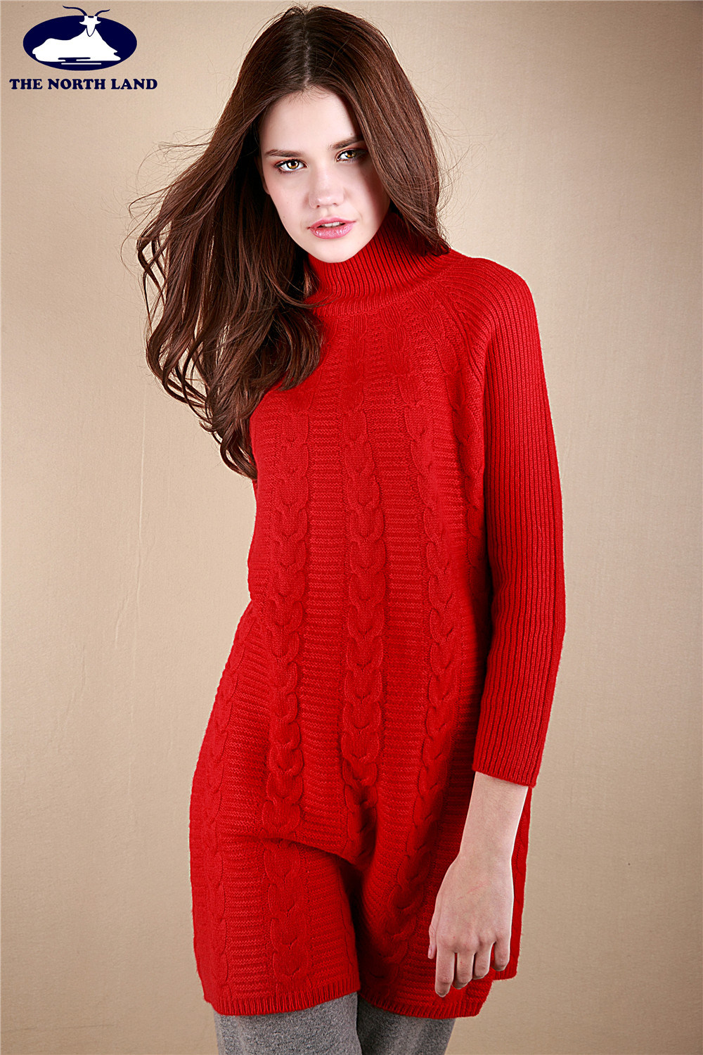 Cashmere High Neck Cable Pullover with Ribs
