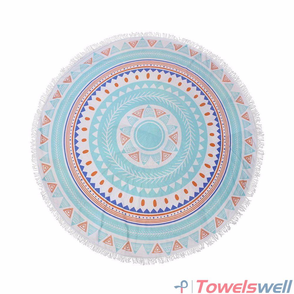 Printed Microfiber Round Mandala Beach Towel with Tassels