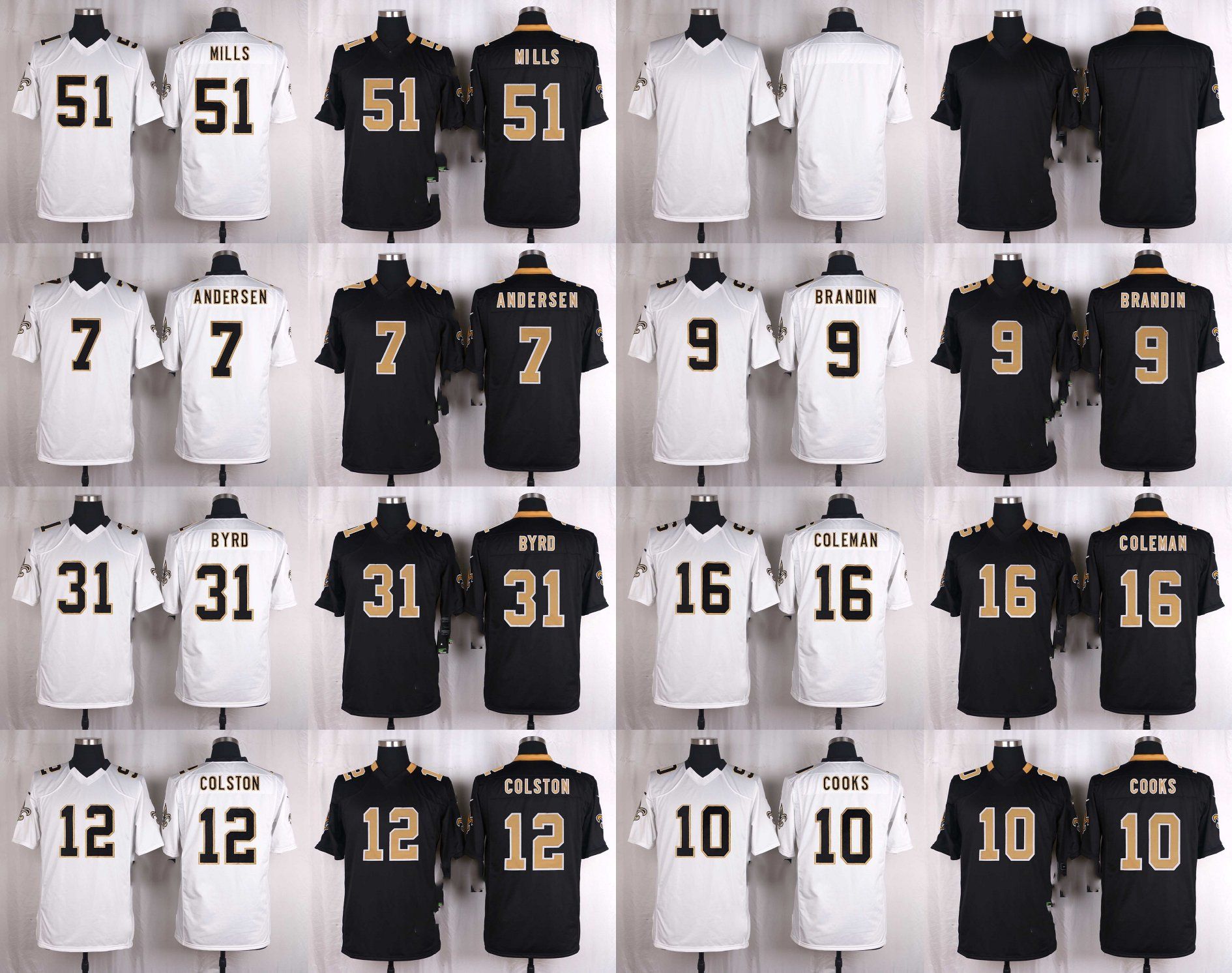 New Orleans Andersen Brandin Burd Coleman Colston Customized Football Jerseys