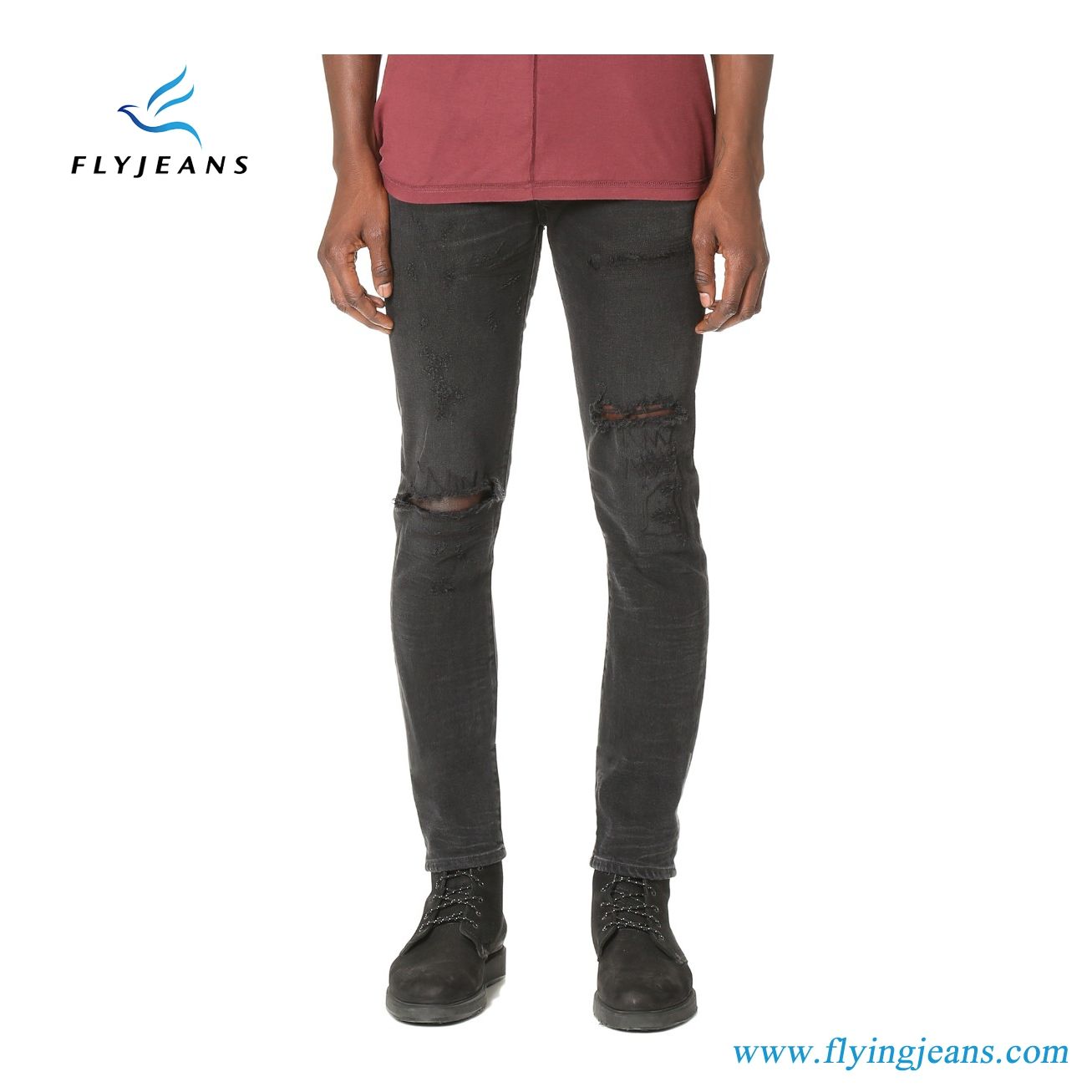 New Style Super Skinny Men Denim Jeans with Subtle Whisker and Repaired Holes (Pants E. P. 4125)