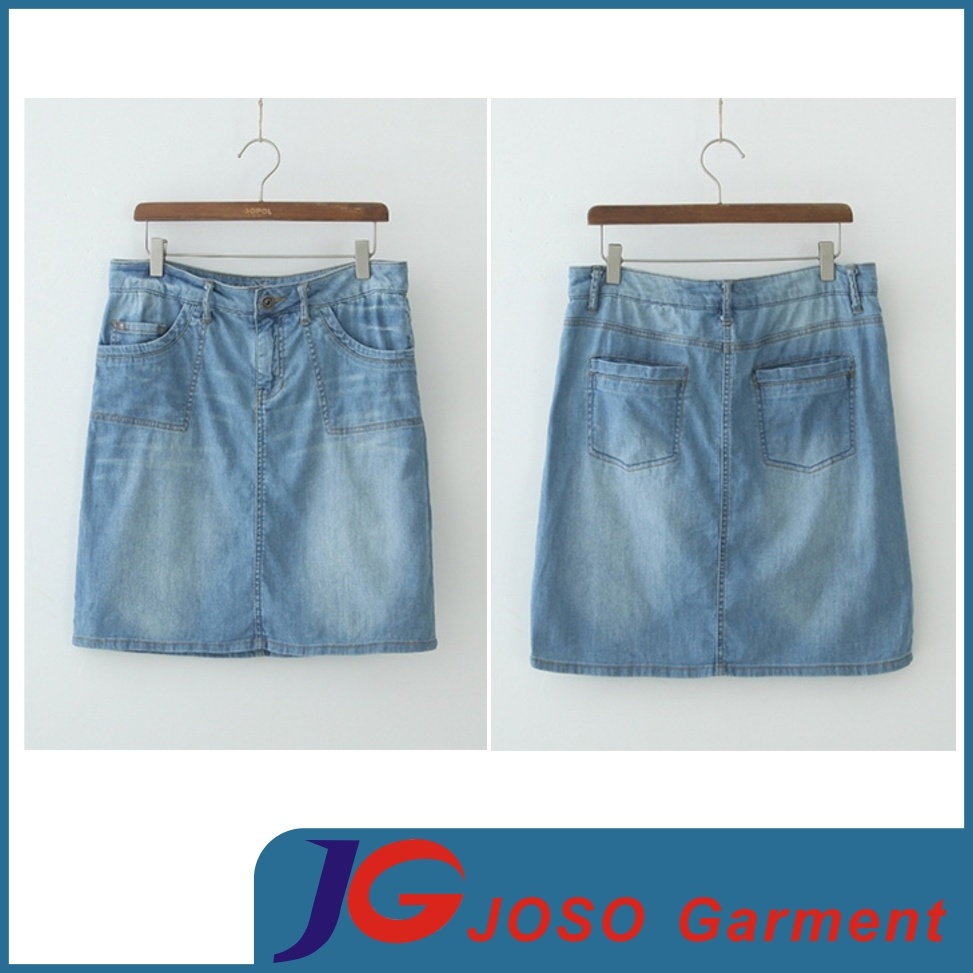 Light Blue Ladies Short Skirt Denim Skirt (JC2055)