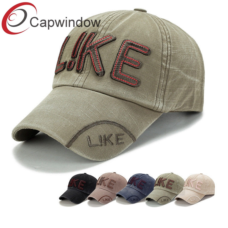 Washed Denim Baseball Cap/Hat with 3D or Flat Embroidery