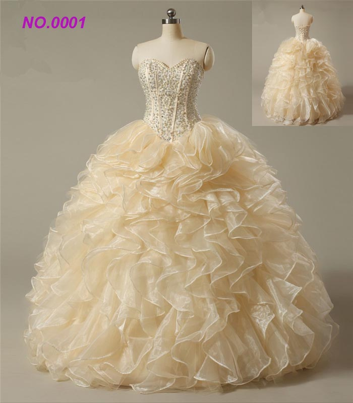 Custom Made Pearls Beaded Puffy Ruffles 2018 Quinceanera Dress